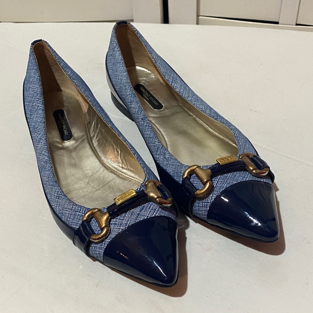 Vintage Sandro Vicari Stylish Blue Cap Toe Women's Shoes Flats 38.5 / 8-8.5